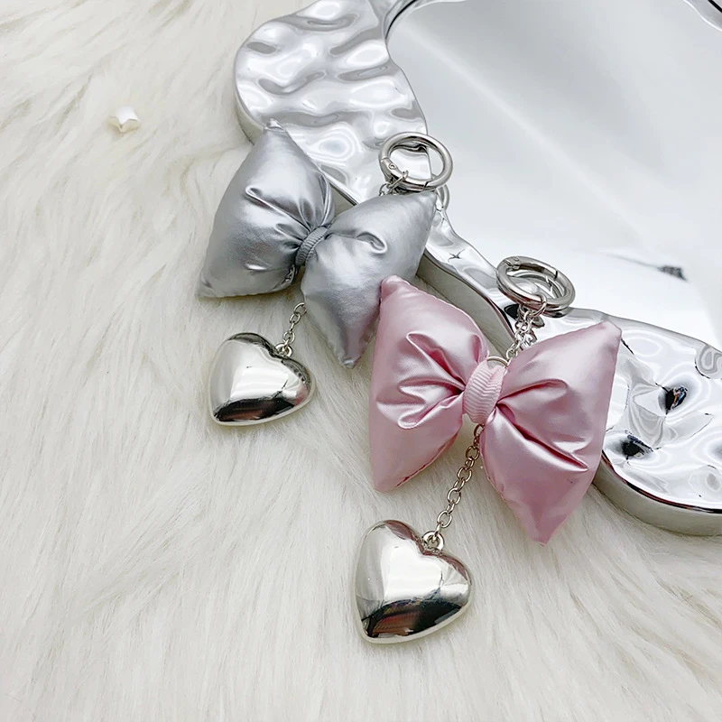 Korean Bowknot Heart Keychain Fashion Sweet Bow Keyring Car Key Holder Women Backpack Pendant Camera Charm