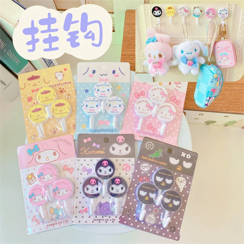 

New Hello Kitty Wall Hooks No Punching Required Kuromi Key Holder Wall Cinnamoroll Bathroom Accessorie Melody Hangers ﻿