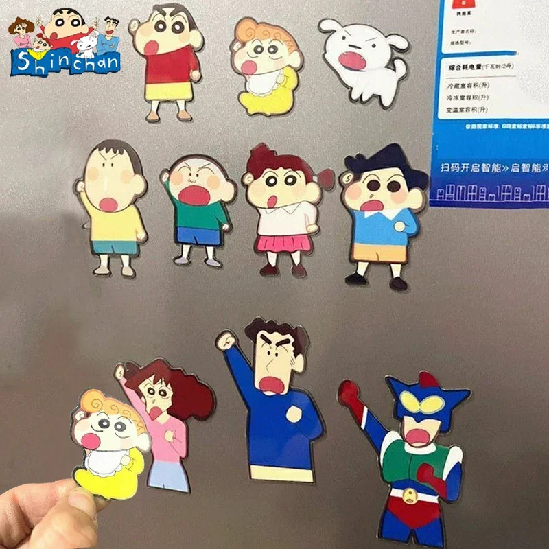 10Pcs Crayon Shin-chan Fridge Magnet Kawaii Home Kitchen Refrigerator Magnet Decorations Memos Pad Holders Accessories Gifts