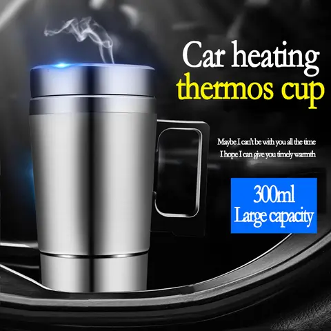12/24V 차량용 온수 컵 스테인리스 스틸 전기 가열 주전자 300ml 우유 커피 차 보온 머그 병 (자동차 트럭 보트용)