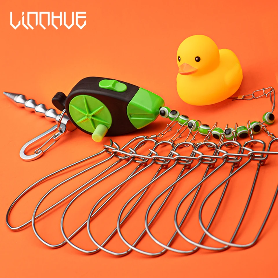 LINNHUE Stretchable Fishing Lock Buckle Fly Reel 8 Snaps Duck Stainless Steel Chain Stringer With Float Live Lure Lock Belt