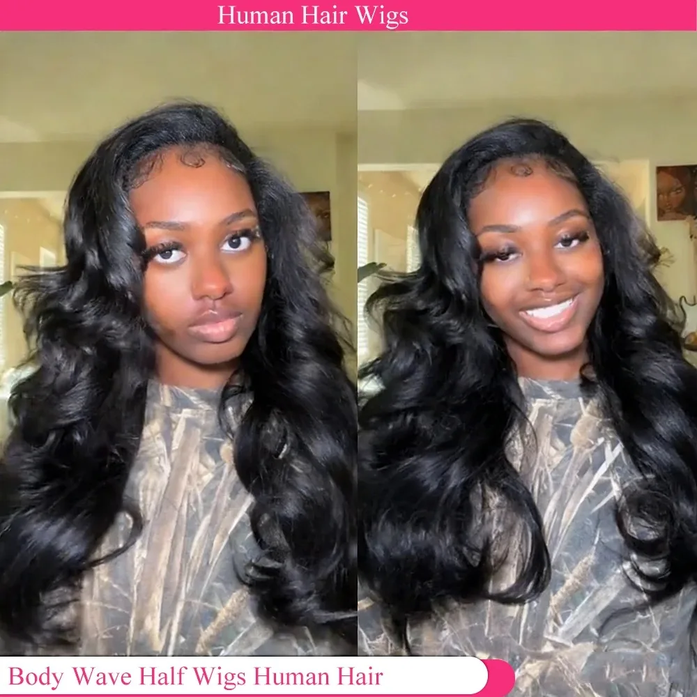 

3 in 1 Body Wave Wig Human Hair Wear and Go Half Wig Pre-Plucked with Comfortable Fit Yaki Baby Hair Upgrade Wig for Women