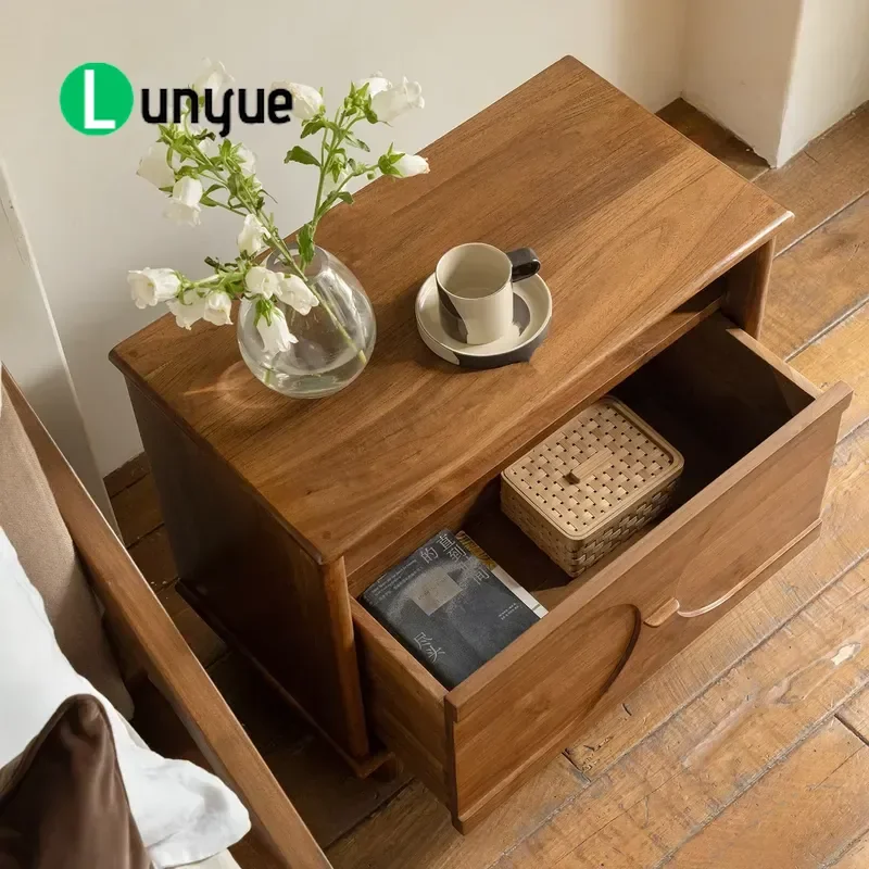 Modern Solid Wood Bedside Table Bedroom Storage Nightstand Furniture Durable Natural Wood Finish Compact Design for Home