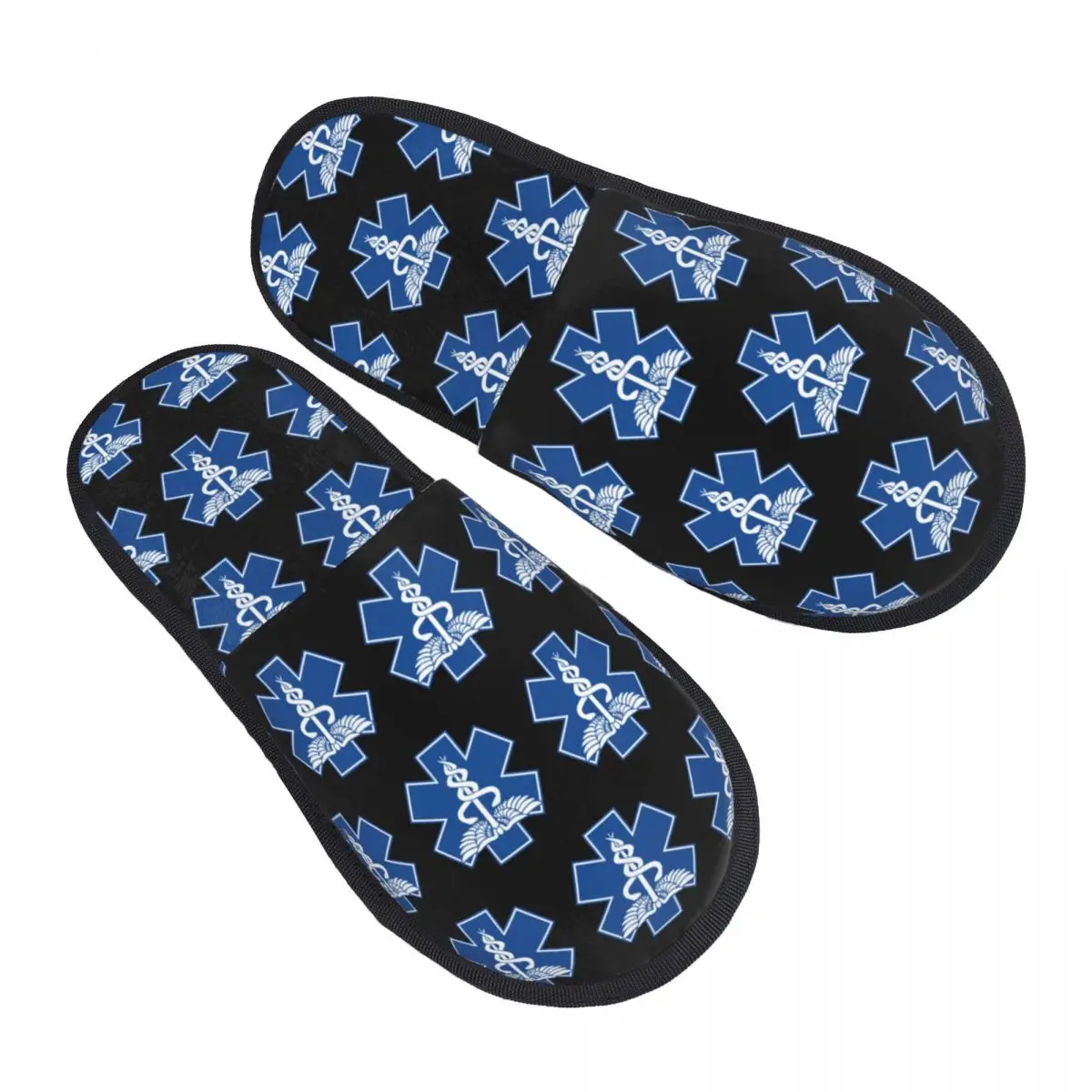 Custom EMT Blue Medical Symbol Guest Slippers for Spa Women Star of Life Paramedic Health Care House Slipper