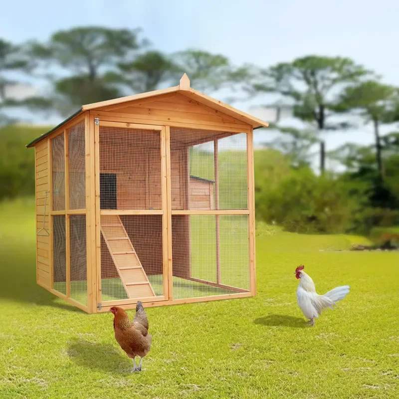Large Wood Breathable Chicken Coop with Print Pattern Durable Outdoor Space for All Seasons