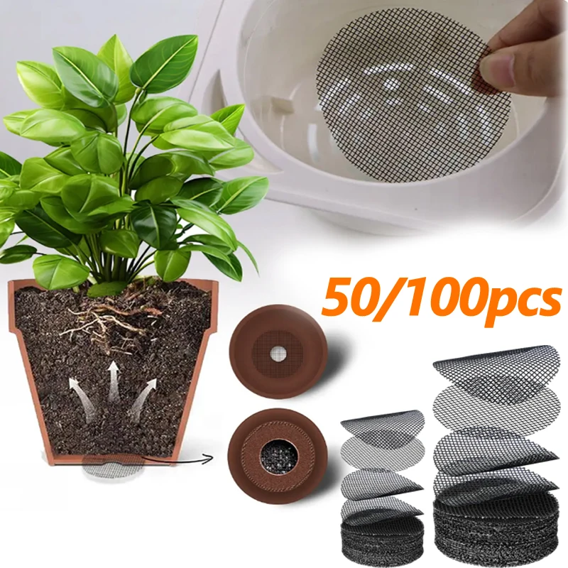 

5-size 50/100PCS Round Hole Mesh Pad Flower Pot Prevent Soil Loss for Garden Plant Bonsai Bottom Grid Drainage Hole Screens Mat