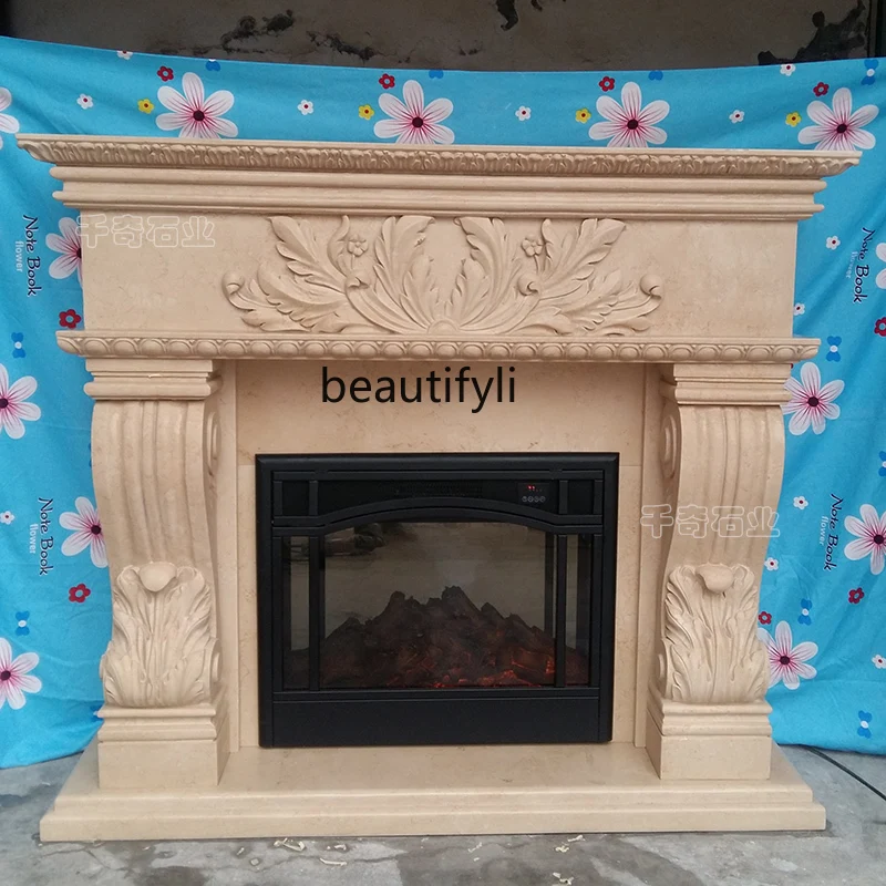 

Marble mantel European stone carving fireplace background wall decorative cabinet ornament
