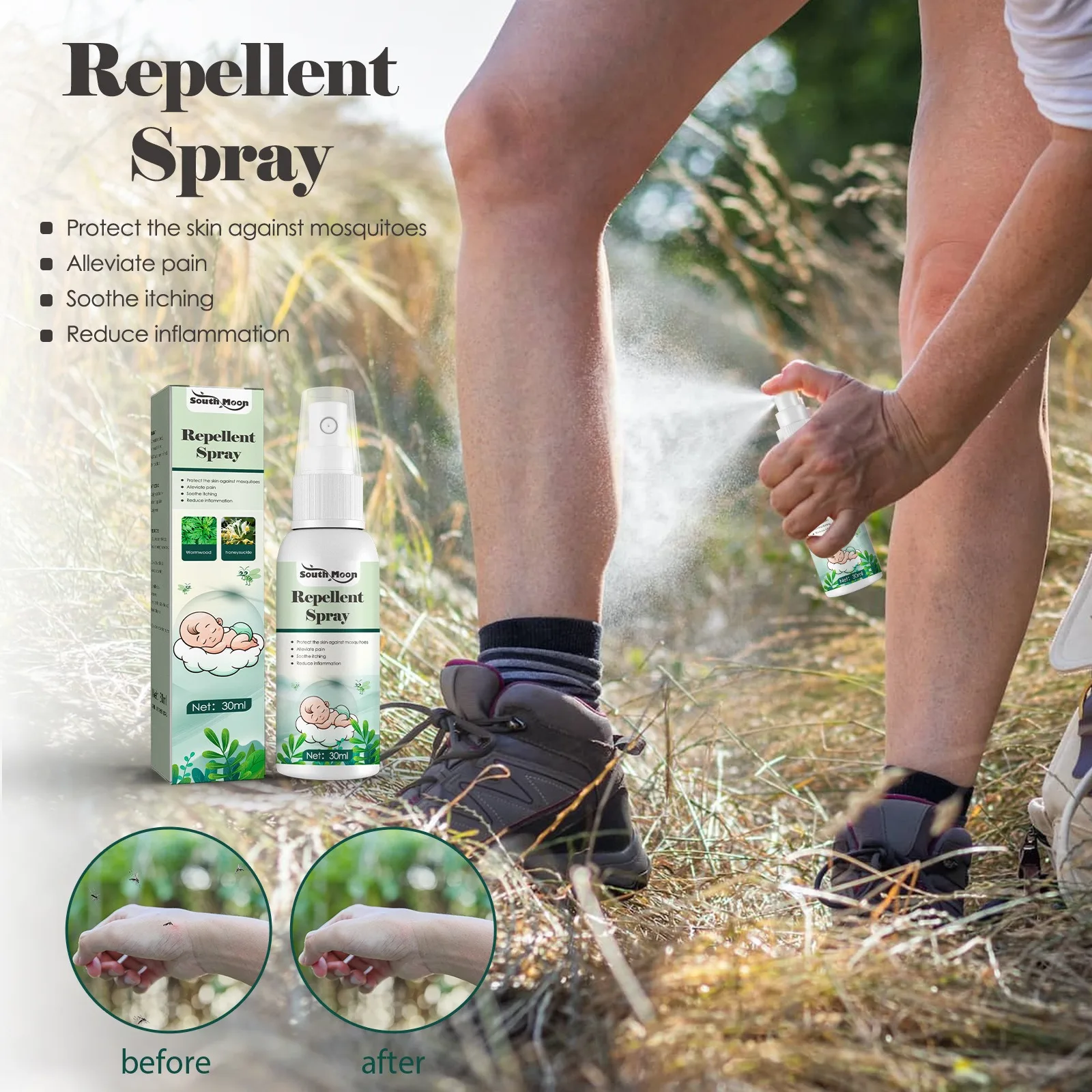 South Moon wormwood mosquito repellent spray home and outdoor mosquito repellent spray for preventing mosquito bites and relievi