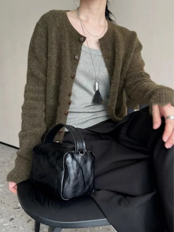 الكورية Sle عادية الملفوف مارليد محبوك سترة معطف المرأة الخريف الشتاء بسيط تنوعا كسول Sle تريكو Jaet