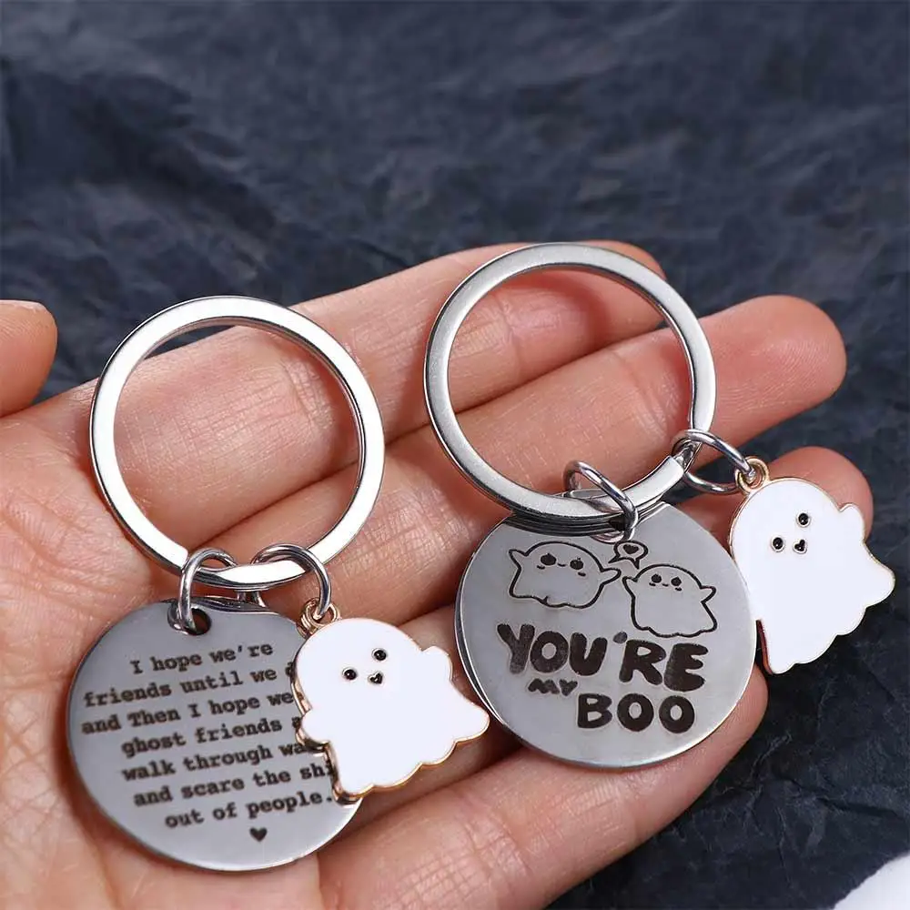 Bag Pendant I Hope We're Friends Halloween Ghost Keychain Modern Ghost Ghost Key Rings Minimalist Funny Skull Keyring Halloween