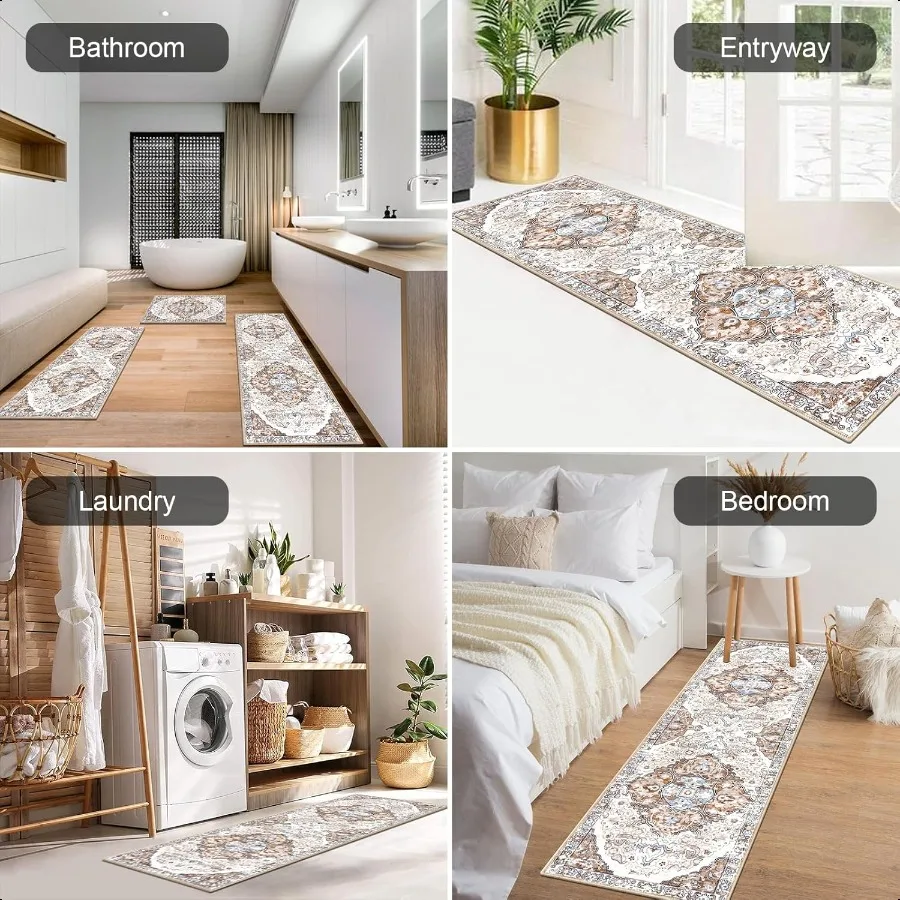 HEBE Farmhouse Kitchen Rugs Sets of 3 Non Slip Washable Boho Kitchen Rugs and Mats for Floor Kitchen Runner Rug Floor Carpet fo