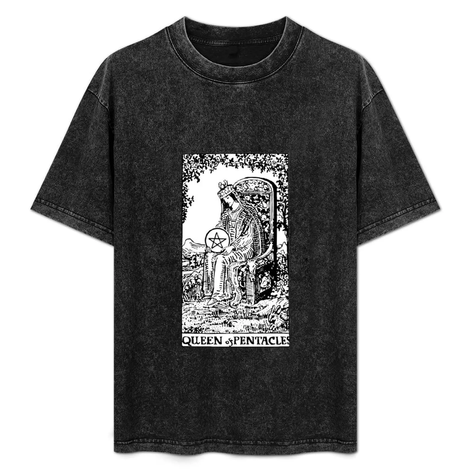 

Rider-Waite's Queen of Pentacles black and white T-Shirt vintage anime shirt summer 2025 rapper graphic tees mens t shirt