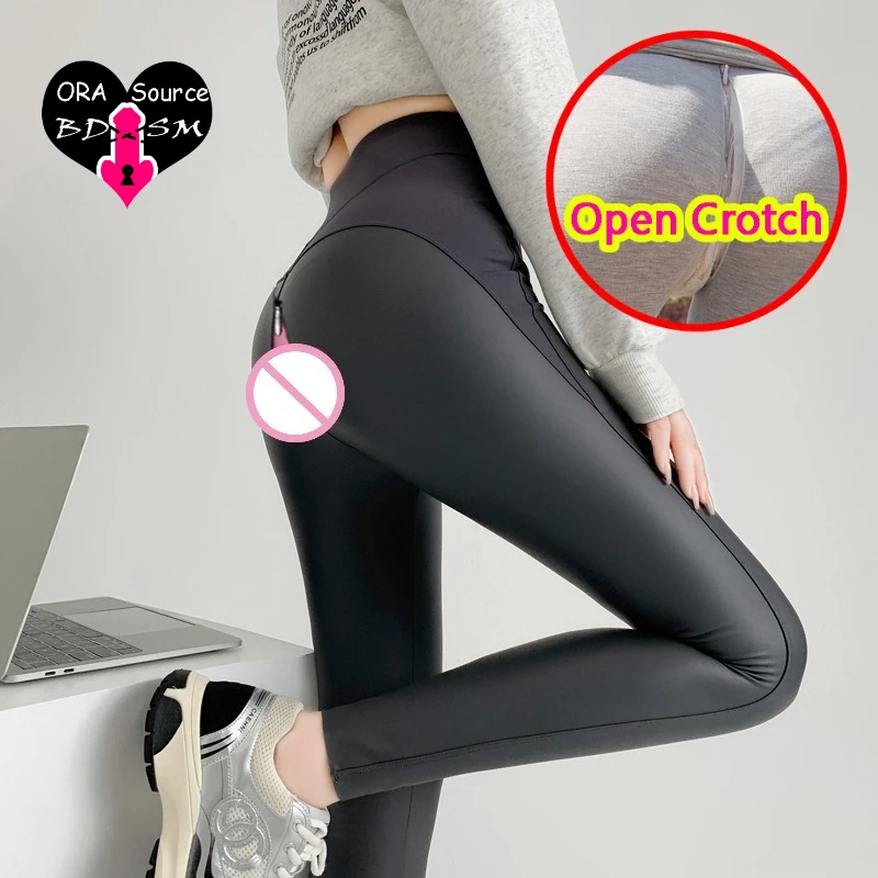 النساء مفتوحة المنشعب السراويل طماق اليوغا سحابات غير مرئية عالية الخصر بولي الصوف السراويل اللياقة البدنية موضة مطاطا Crotchless كلوبوير