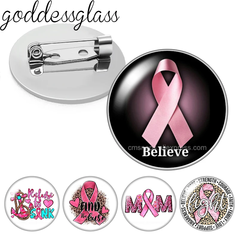 Broche de cabujón de cristal para foto de cáncer de mama, cinta rosa, botón pinback, bolsa, ropa, Jeans, Pin de solapa, insignia, regalo de joyería, nuevo