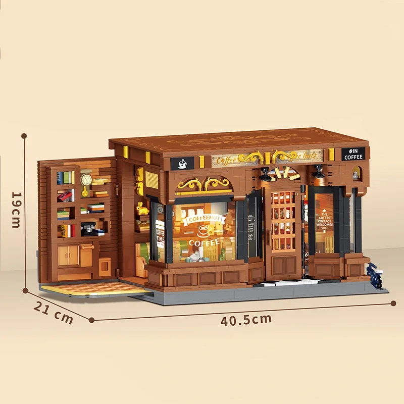 1904 個アメリカンコーヒーショップビルディングブロックキット MOC モジュラーストリートシーンアーキテクチャレンガ家の装飾のおもちゃ子供のためのギフト