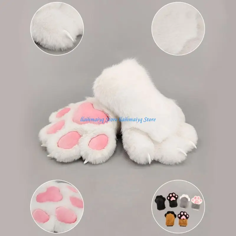 573B Comfortable Faux Furs Animal Paws Gloves With Soft Lining Paws Pad For Halloween
