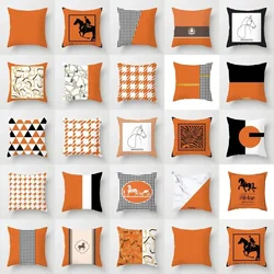 Nordic Orange Pattern Sofa and Bedside Pillow Cover Modern Simple Casual Waist Head Pillow Cushion Cover Pillows Decor Home 45cm