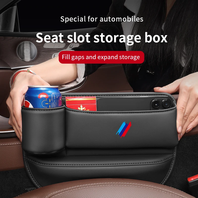 Leather Car Seat Sewn Gap Crevice Slot Storage Box Cup Holder For BMW M Performance E46 E60 F10 F30 G30 X1 X3 X5 X6 M3 M4