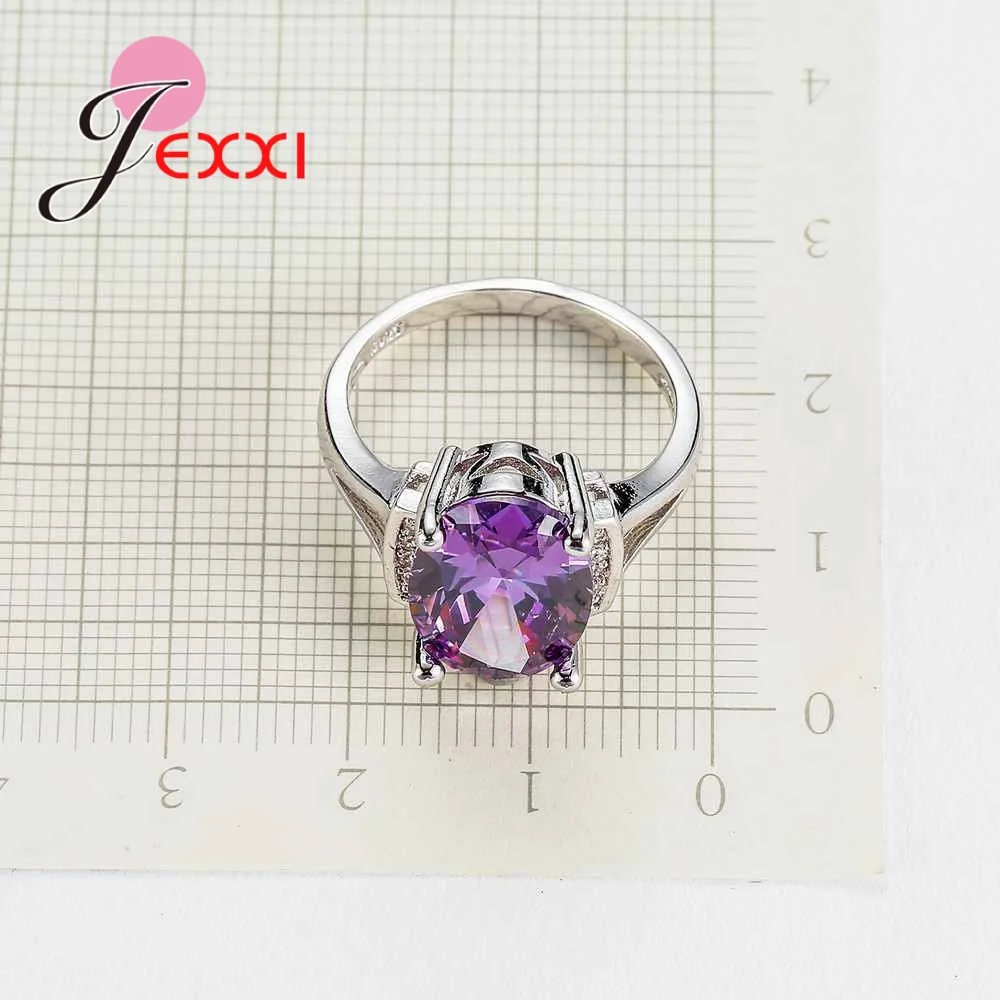 Fashion Purple Oval Shiny Crystal 925 Sterling Silver Color Rings Jewelry Wedding Engagement Bijoux Size 6#7#8#9#10