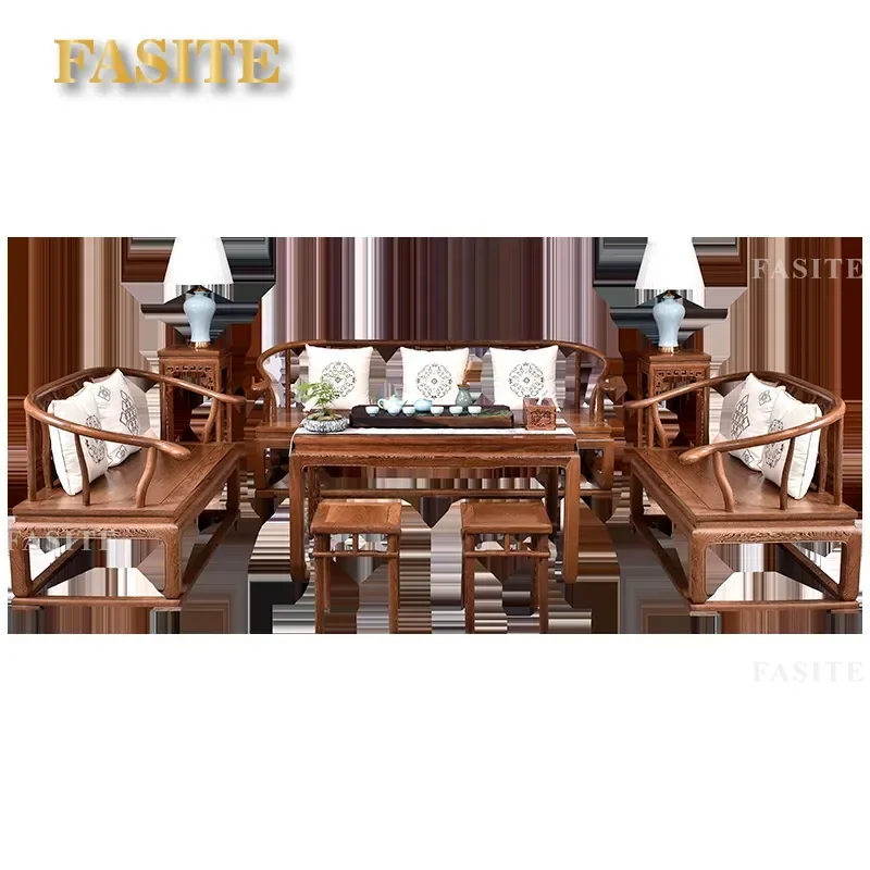 For Living Room Chinese Style Mahogany and Chicken Wing Wood Zen Chair Sofa Set with Three Person Coffee Table Furniture