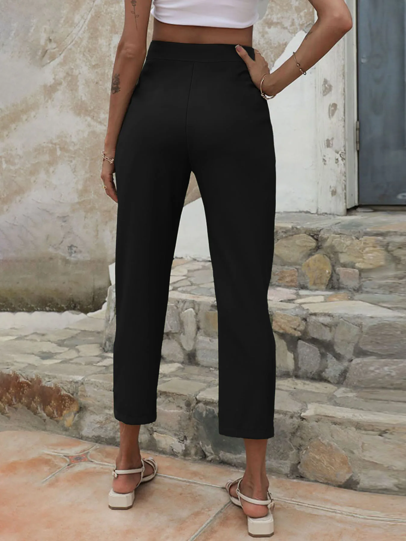 Autumn and winter new women's plus size knitted fabric casual models straight leg design trousers