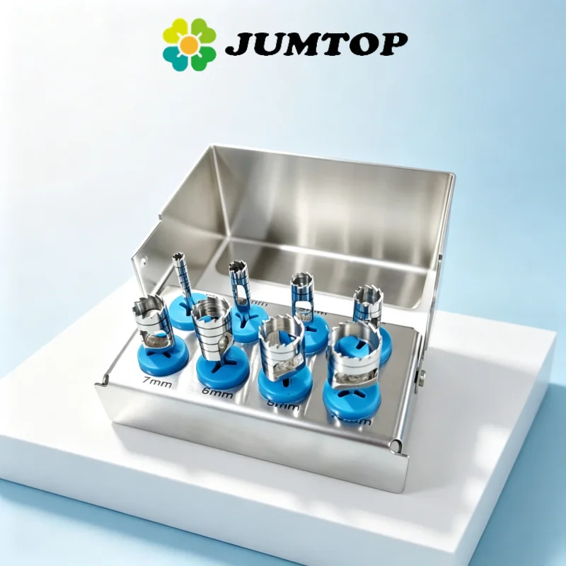JUMTOP 1 Set Dental Implant Trephine Bur with Disinfection Holder Surgical Implant Tissue Punch Dentistry Surgical Instrument