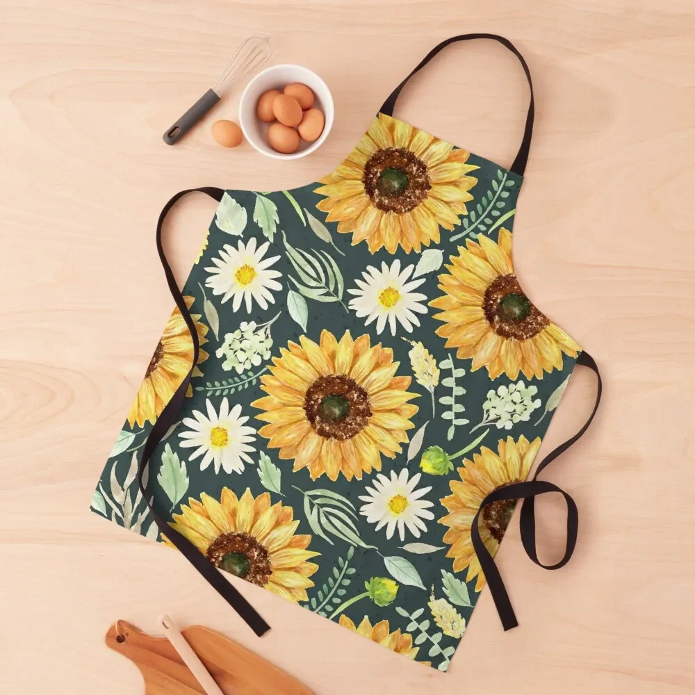 

Sunflowers and Daisies | Watercolor | Green | Pattern Apron manicurist Home Utensils For Cosmetologist Apron