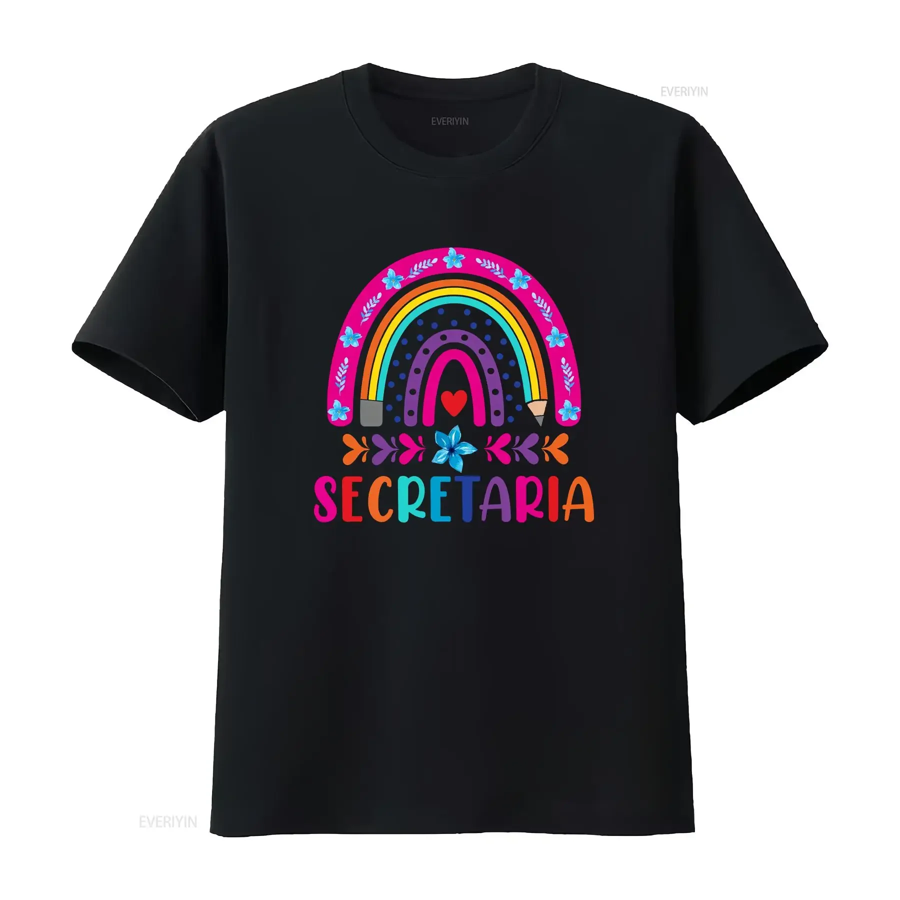 Secretaria shirt rainbow Spanish School secretary Mexican staff vintage Washed homme Versatile Stretched Casual Stylish