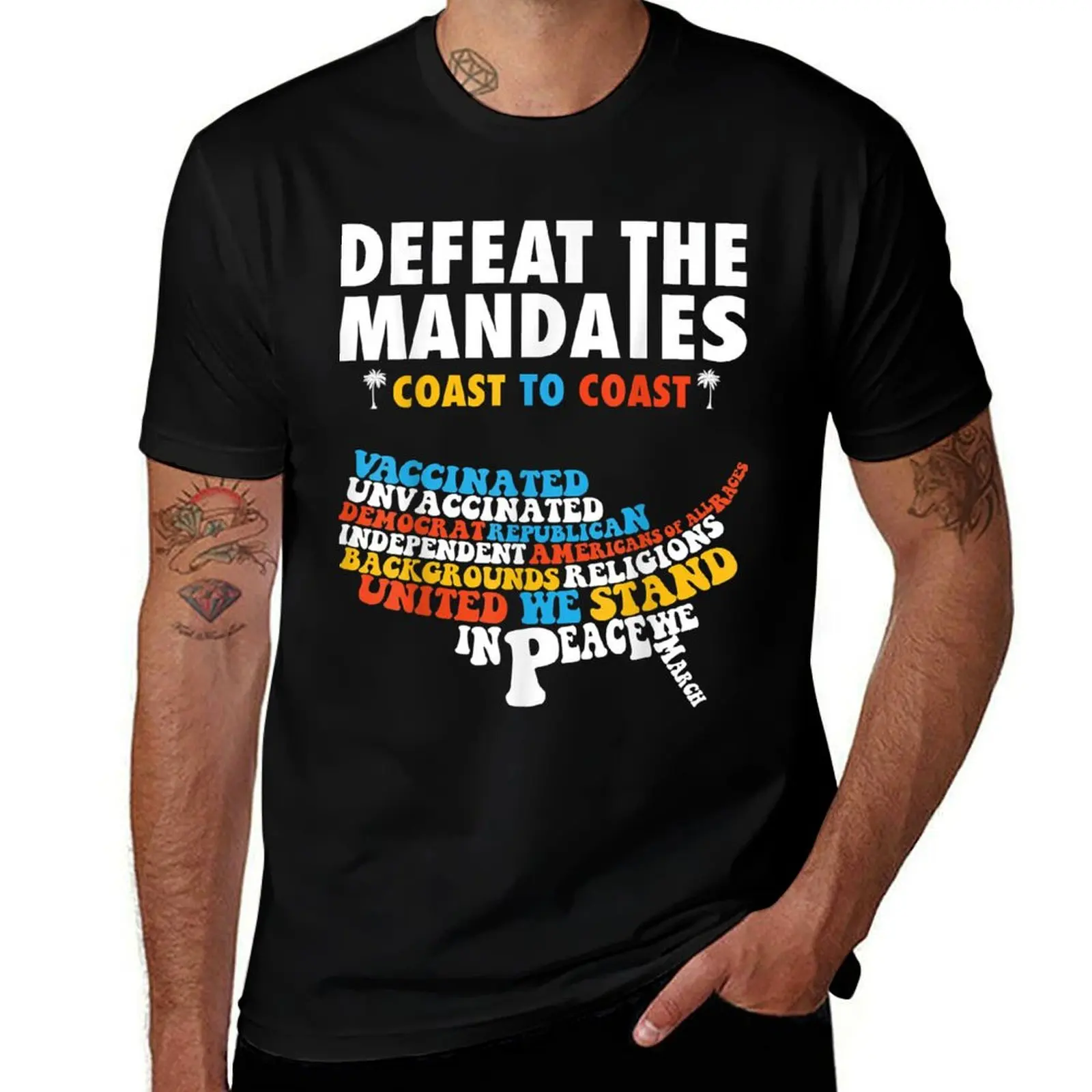 Defeat the Mandates. Anti-Vaccination LA Defeat the Mandates T-Shirt cotton t shirts high quality T-Shirt