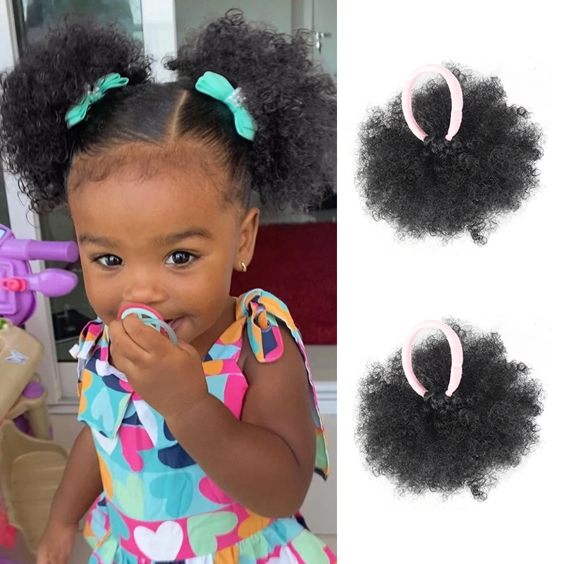 

2Pcs Curly Hair Bun Extensions Hairpiece for Kids Synthetic Small Kinky Curly Hair Ponytail with Hair Tie for Kids Daily Use