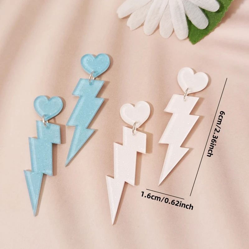 KUGUYS Heart Lightning Women\'s Glitter Earrings Acrylic Trend Fashion Summer Jewelry Party Accessories