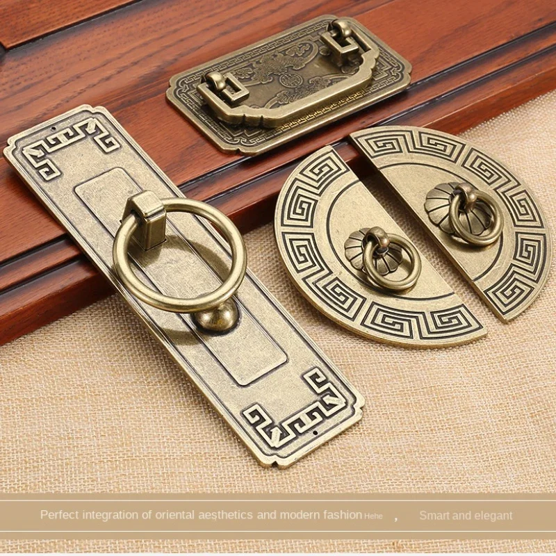 1pcs Chinese Style Furniture Antique Back Pattern Pure Copper Handle Cabinet Door Cupboard Door Wardrobe Retro Pull Ring