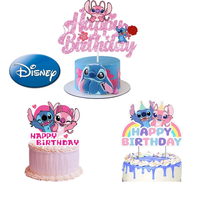 Disney Lilo & Stitch Girl's Clove Cake Decoration and Pink Stitch Happy Birthday Cake Decoration Boy Party Supplies Baby Shower