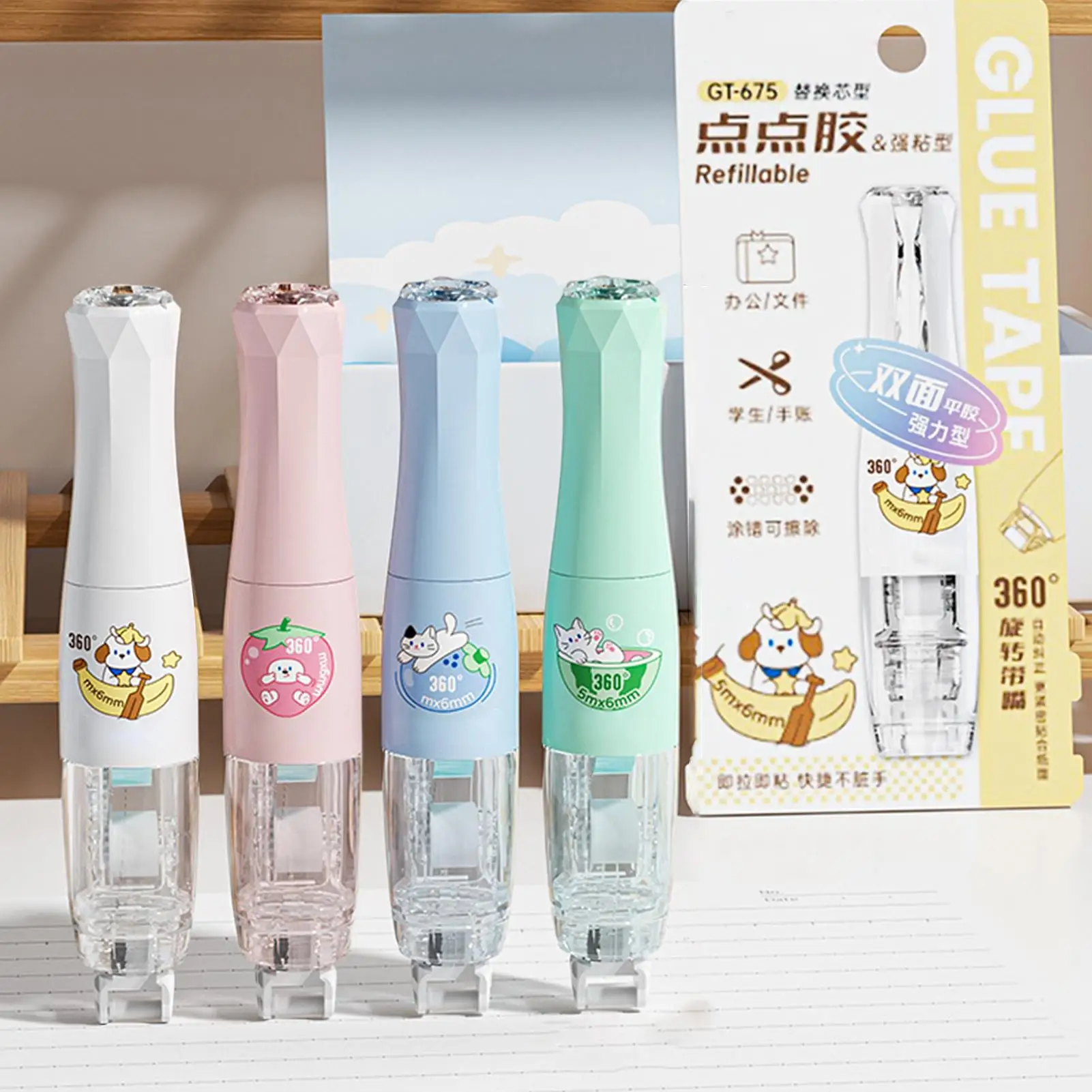 Rullo per nastro adesivo Strisce di rotazione a 360 gradi 4 pezzi Rullo per dispenser di colla per diario per artigianato Scrapbooking Journaling