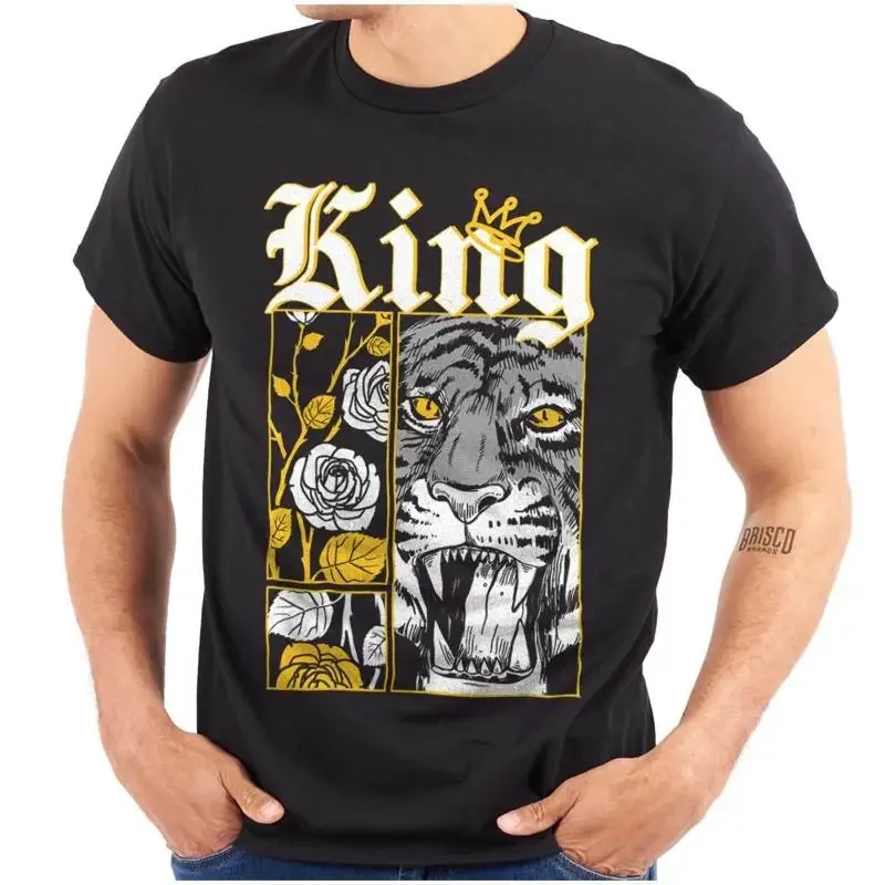 Urban Streetwear King Tiger Comic Panels Mens Casual Crewneck T Shirts Tees