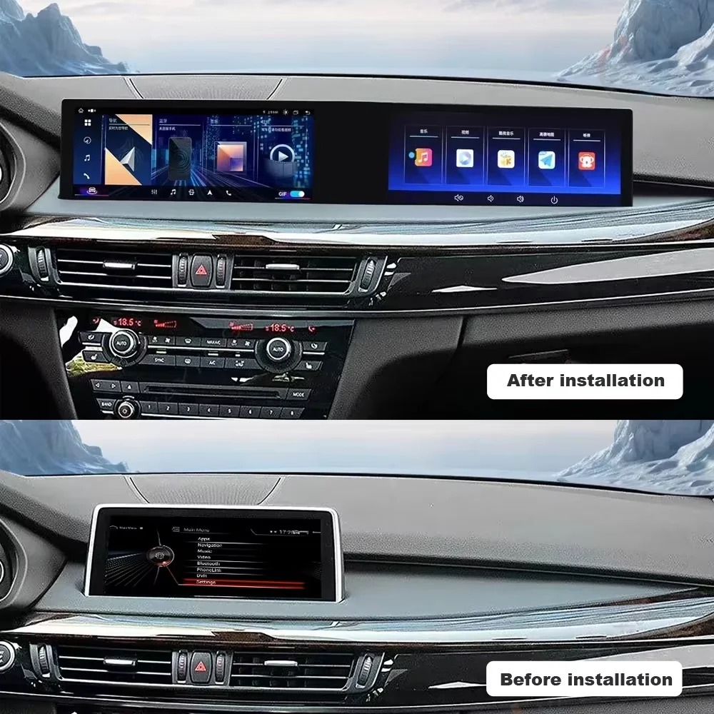 

Carplay Android 13 GPS Navigation For BMW X5 X6 2014-2017 Dual Screen Car Multimedia Player Auto Headunit Co-pilot Display Recor