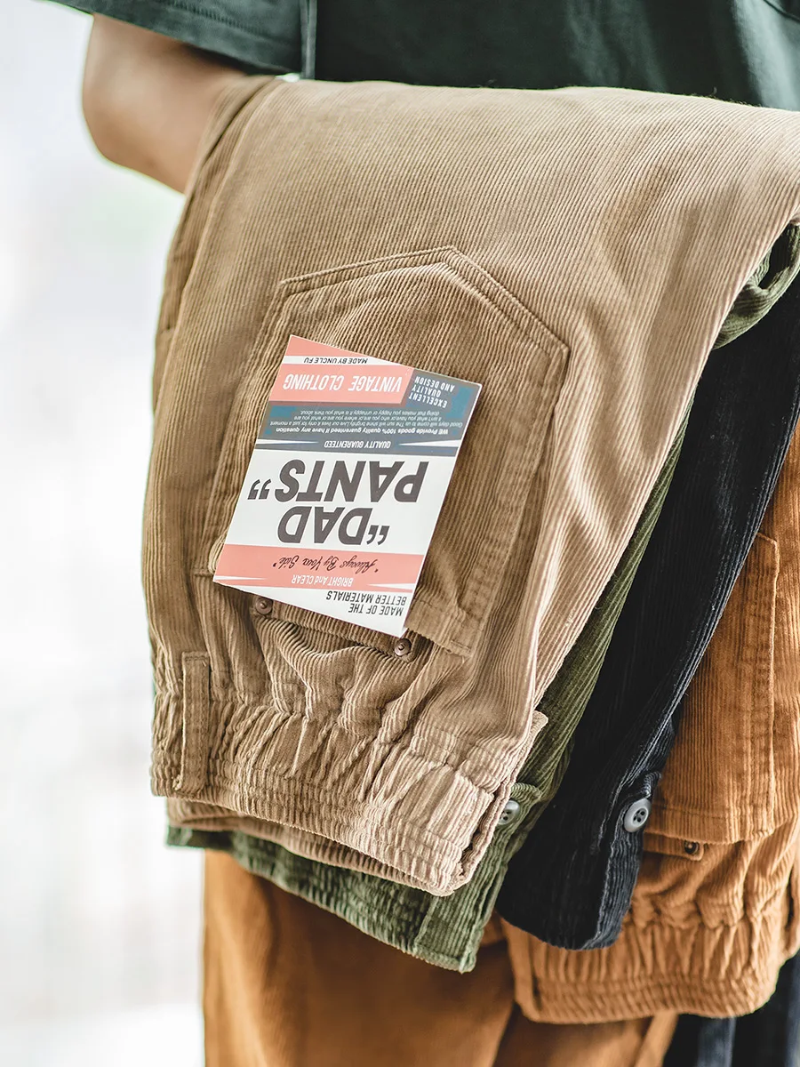 

Мужские повседневные брюки Maden из вельвета цвета хаки, широкие, прямого кроя, осенние, модные, городские, без стрейча, 100% хлопок, рабочая одежда