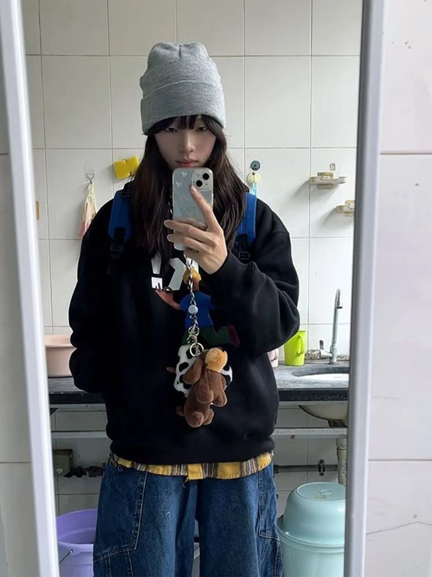 Herfst Winter Nieuwe Cartoon Print Hoodie Dames Casual Thiened Oversize Losse Lazy Sle Fce Gevoerde Lange Sve Top