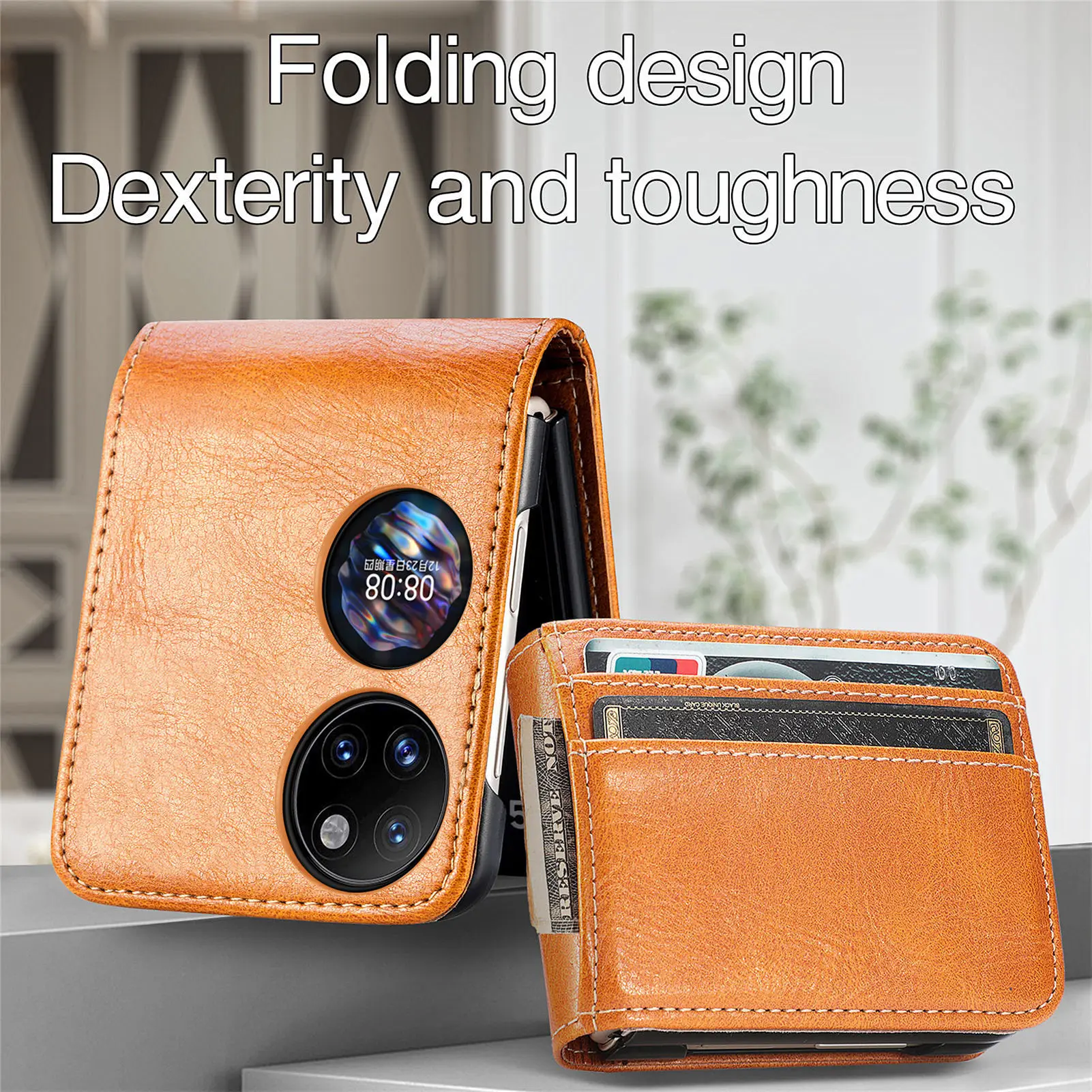 Anti-Drop Card Holder Wallet Leather Cover Case for Huawei P50 Pocket Non-Slip Cell Phone Cases