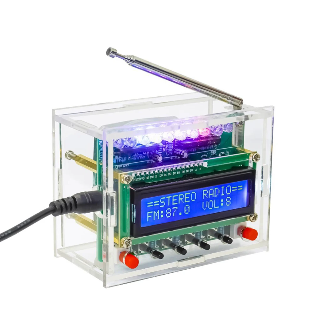 DIY FM Radio Electronic Kit Adjustable Frequency 87-108MHZ LCD1602 Display PCB Soldering Project Practice Solder RDA5807
