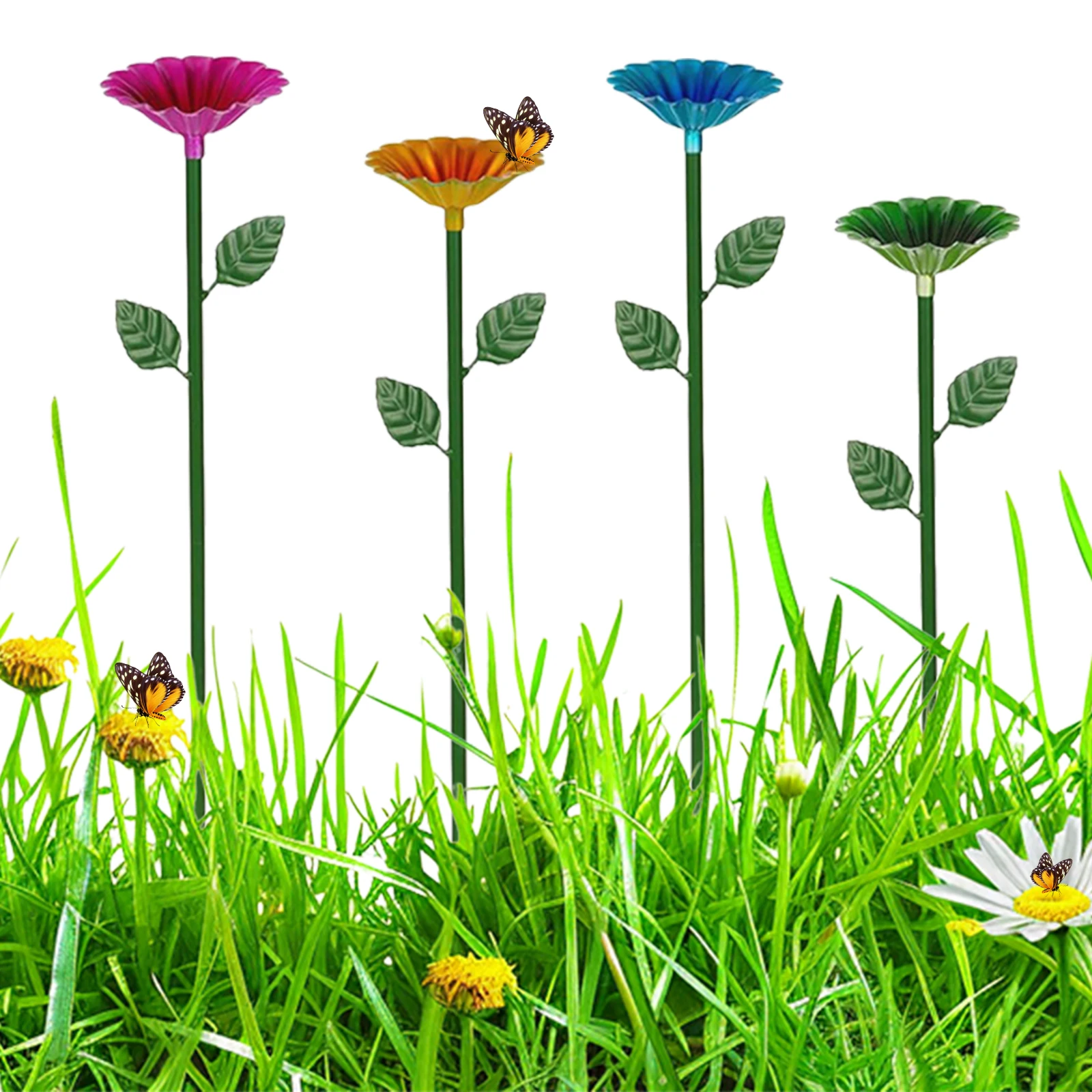 

Bee Watering Station Metal Bee Water Feeder with Stake Butterfly Bath Bowl Flower Shape Multi-Function for Outdoor Decor