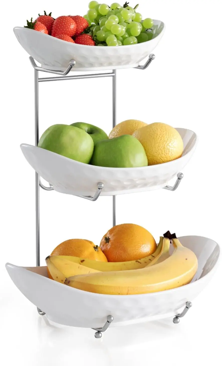 

3-Tier Ceramic Fruit Basket with Metal Stand, Elegant Serving Bowl for Fruits Snacks Desserts Party Wedding