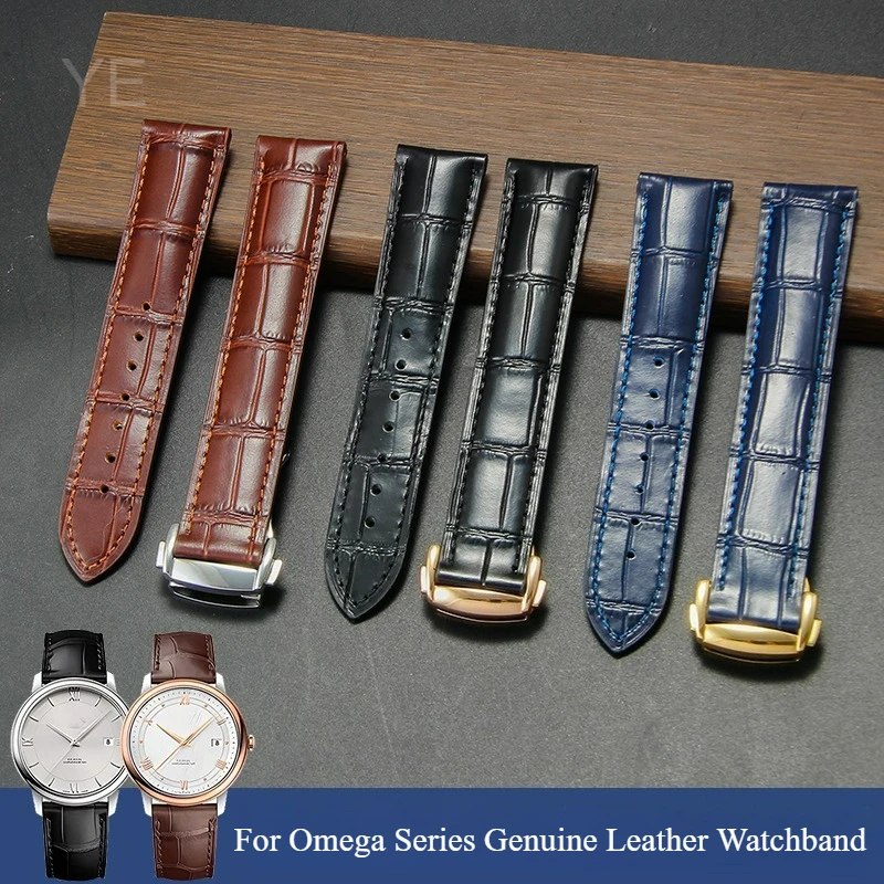 أسود أزرق بني 19/20/21 مللي متر حزام الإفراج السريع لأوميغا دي فيل سيماستر الصلبة الصلب نشر المشبك الخيزران الملمس تصميم