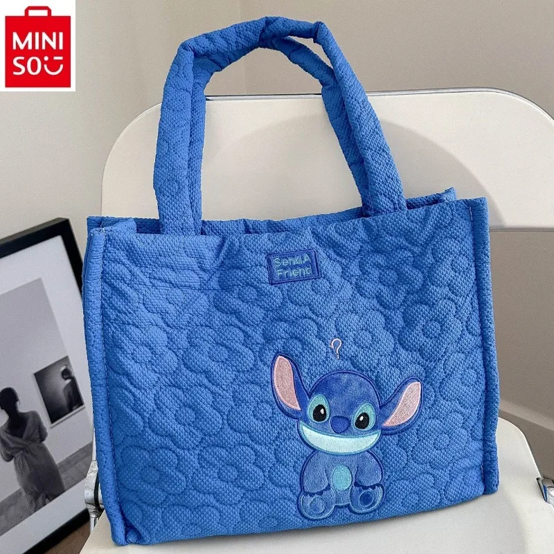 MINISO Cartoon Fresh and Cute Stitch One Shoulder Storage Bag for Women\'s Fashion and Casual Large Capacity Versatile Tote Bag