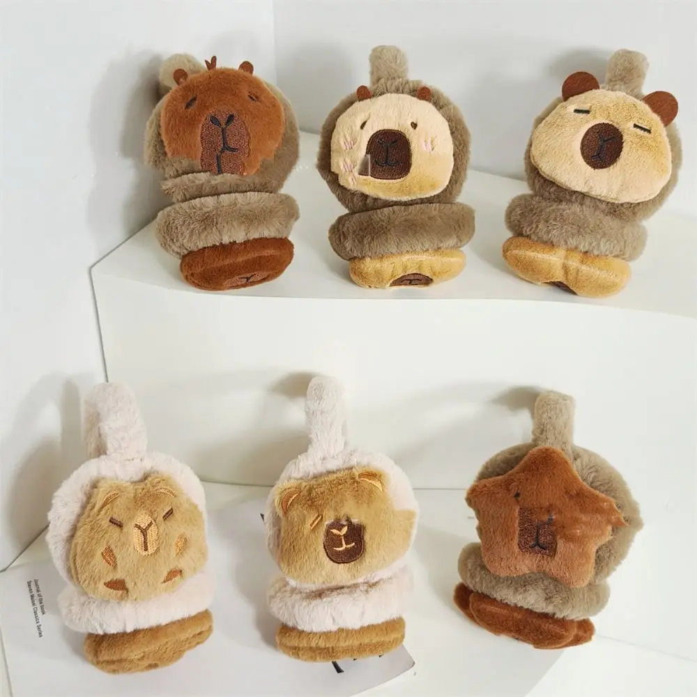 Earmuff kartun lucu Capybara tebal, tetap hangat musim dingin penutup telinga penutup telinga penghangat telinga dapat dilipat penutup telinga ski