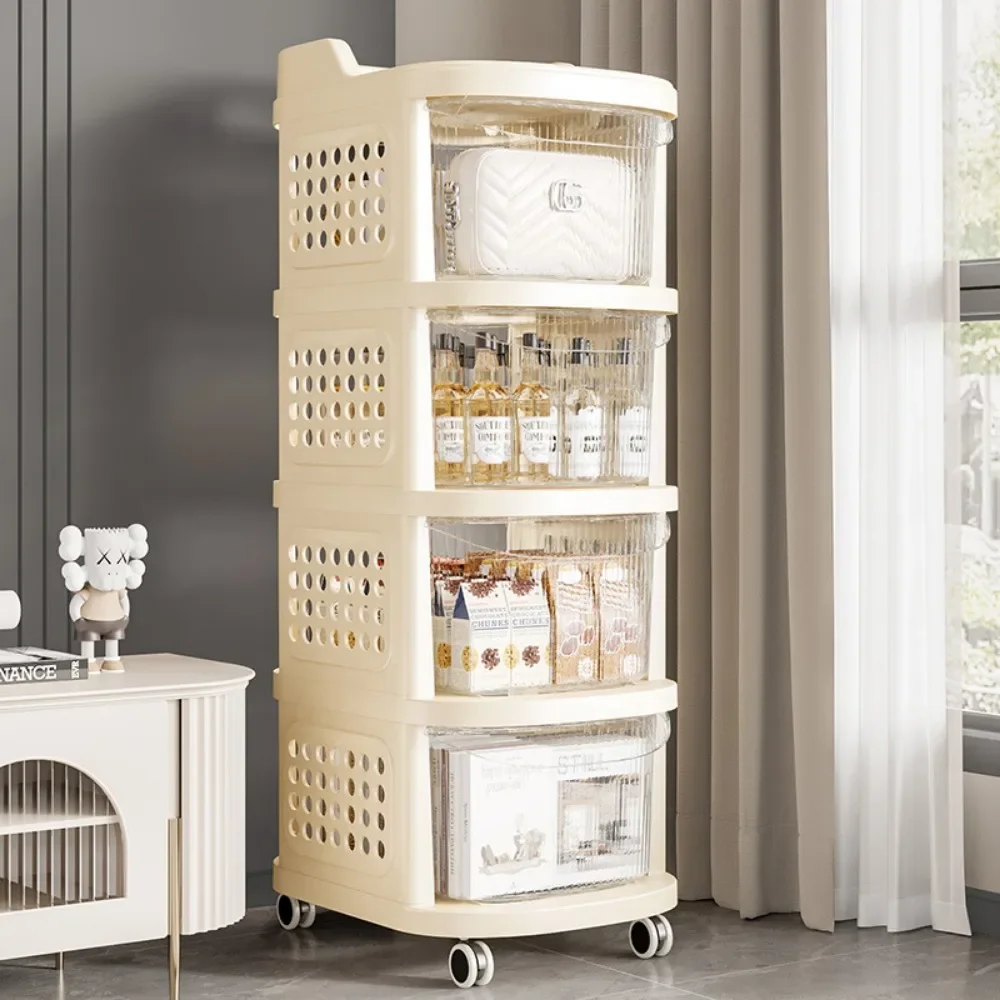 Multi-Layer Toy Snack Cabinet Cart Movable Bookshelf Multi-Layer Handcart With Pulley Kitchen Drawer-Type Trolley Home Furniture