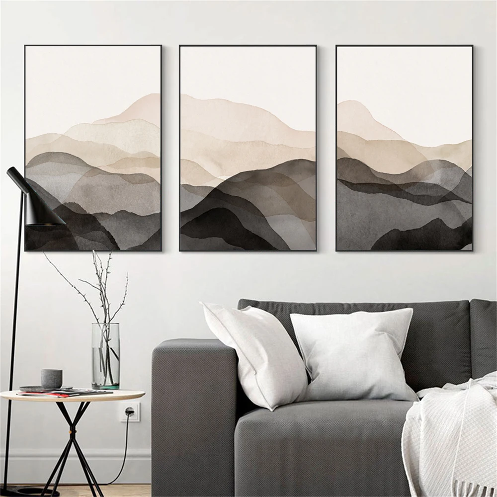 

Abstract Mountains Paintings Minimalist Boho Poster Neutral Wall Art Abstract Painting Wall For Living Room Home Decor