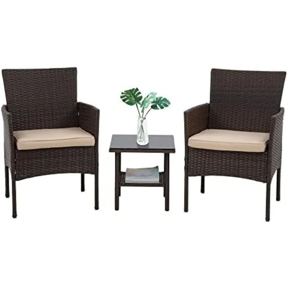 

Patio Furniture 3-Piece Outdoor Wicker Conversation Set - Bistro Table & Rattan Chairs for Backyard, Porch, Poolside, Garden, Ba