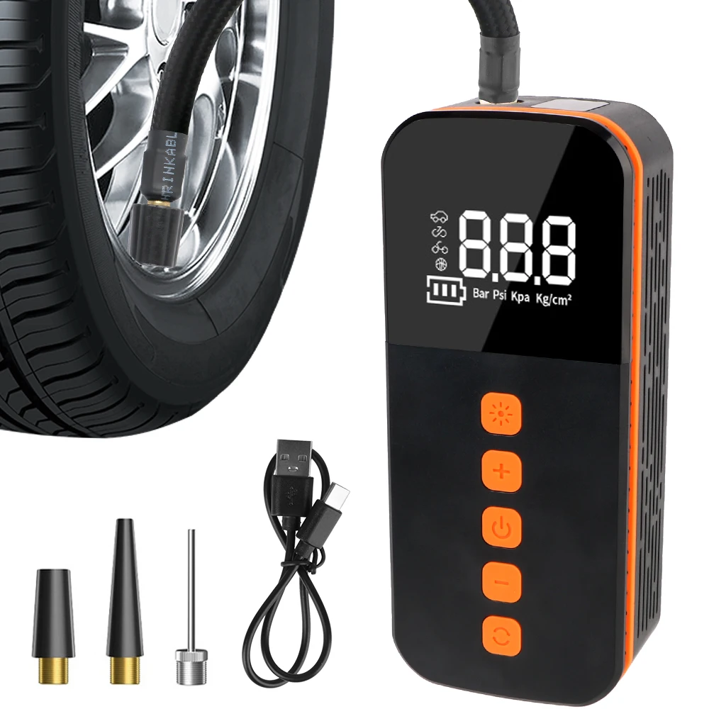 Digital Air Compressor With LED Light Tire Air Pump Wireless 17L/min Portable Inflator LCD Display Portable Tire Pressure Gauge