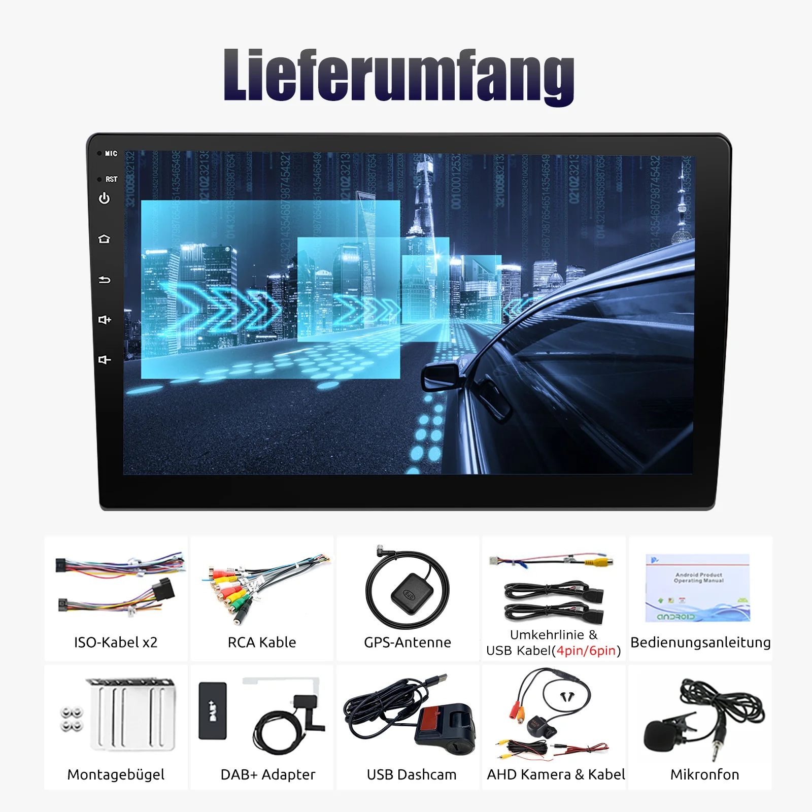 MOPECT 10 inch 2 DIN Android 15 4+64GB 4+128GB autoradio multimediasysteem universeel CarPlay Android Auto GPS-navigatie AM-radio WIFI DAB+